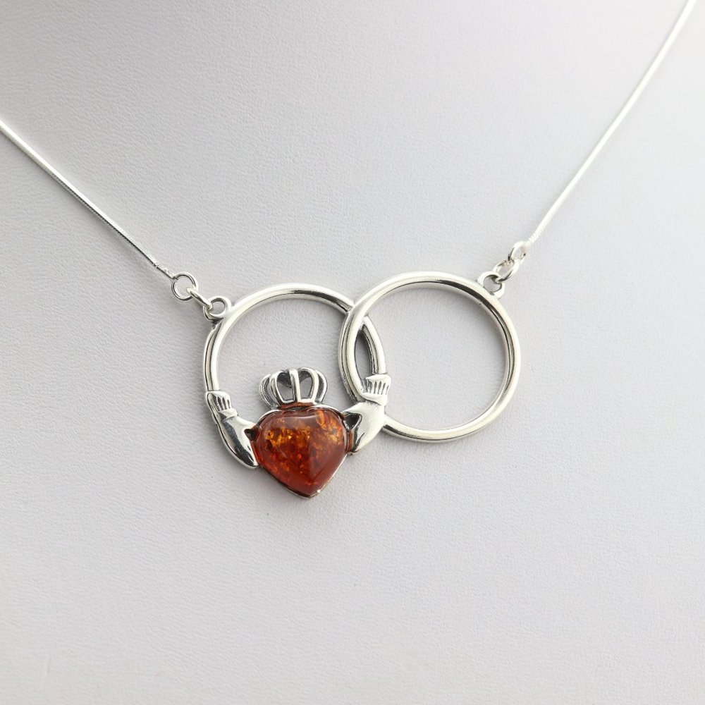 Sterling silver necklace with natural Baltic amber, heart silver necklace - Picture 12 of 16